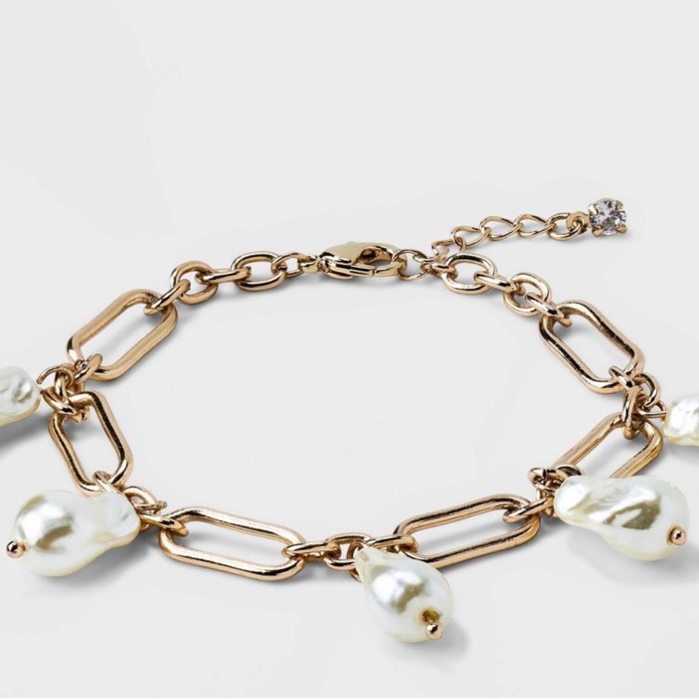 Pearl Drop Chain Bracelet - Gold